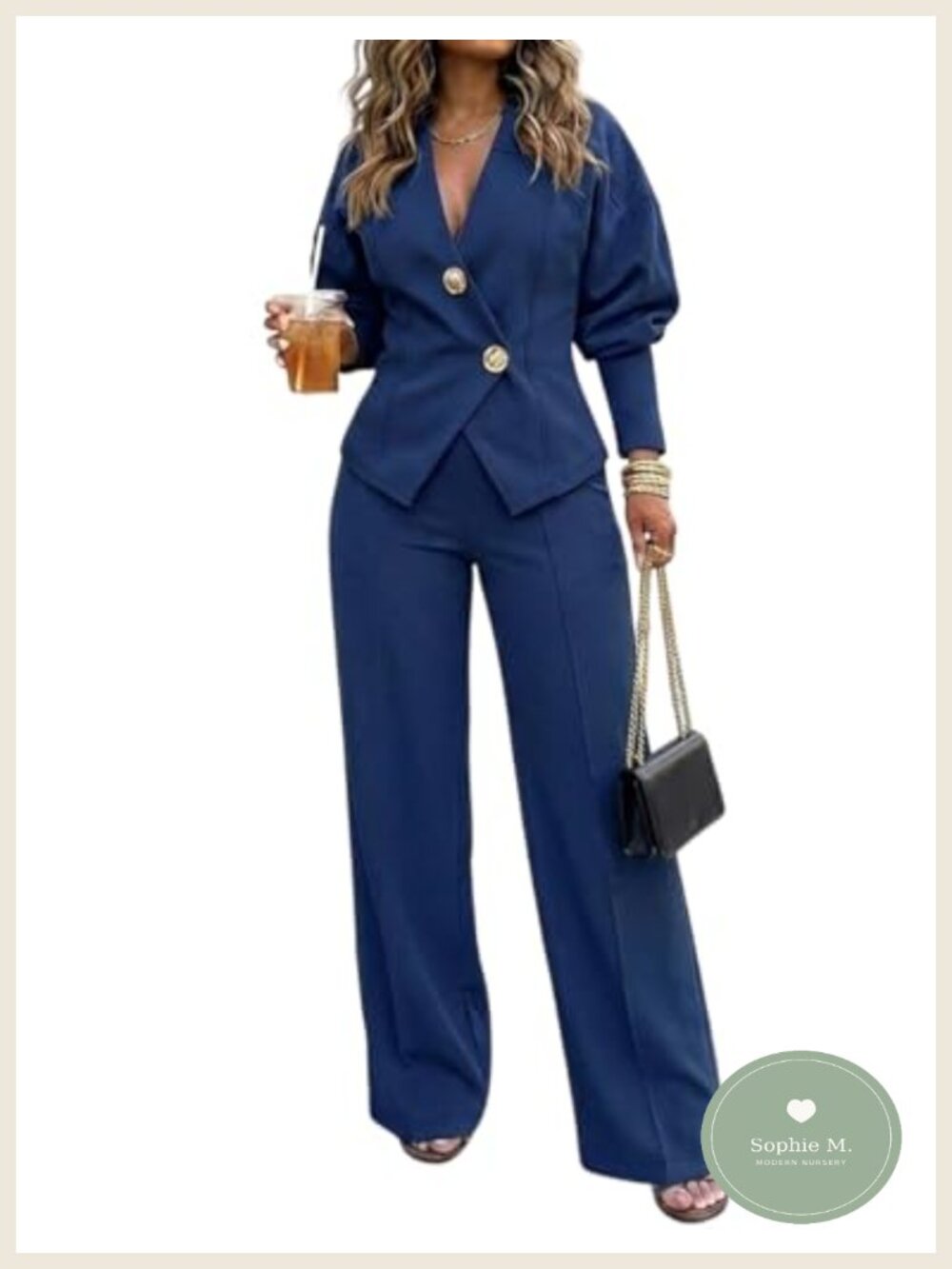 2 Piece Blazer Wide Leg Pants Set Viscose Blend Fall outfit